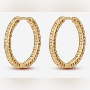 NWOT 14k Gold-plated Sparkle and Hearts Hoop Earrings Sterling Silver 925